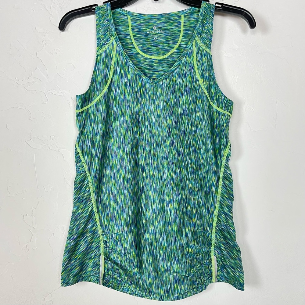 Athleta‎ Tank Top Pop Space Dye Run Sleeveless Racerback Heather Marled Blue Tee